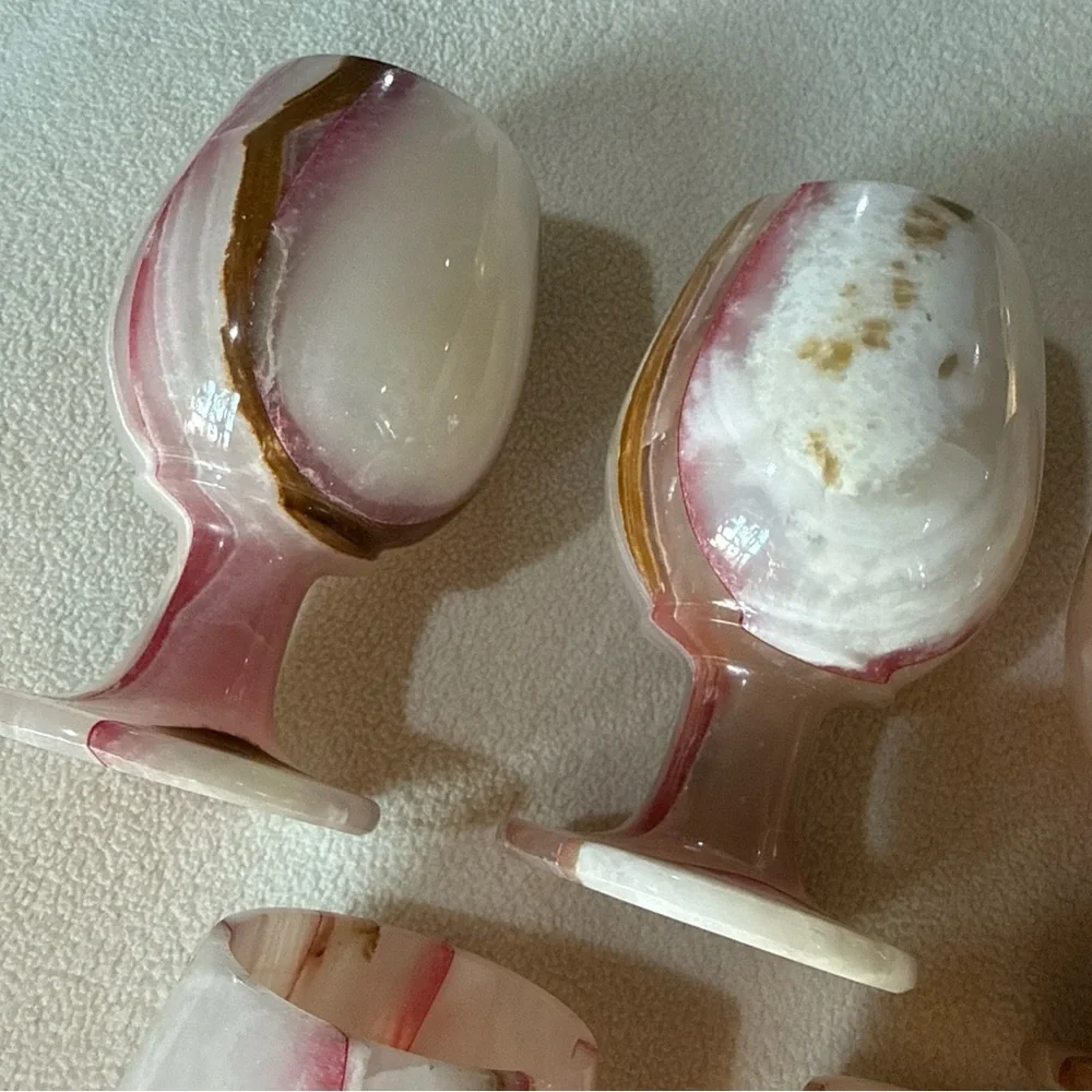 Vintage Pink, White and Gold Swirl Onyx Goblet Set - 5 Pieces marble onyx